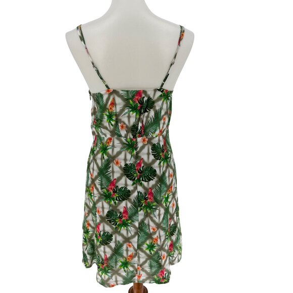 Tropical Print Sleeveless Mini Dress With Adjustable Straps & Tie Waist By Ecru - Picture 2 of 5